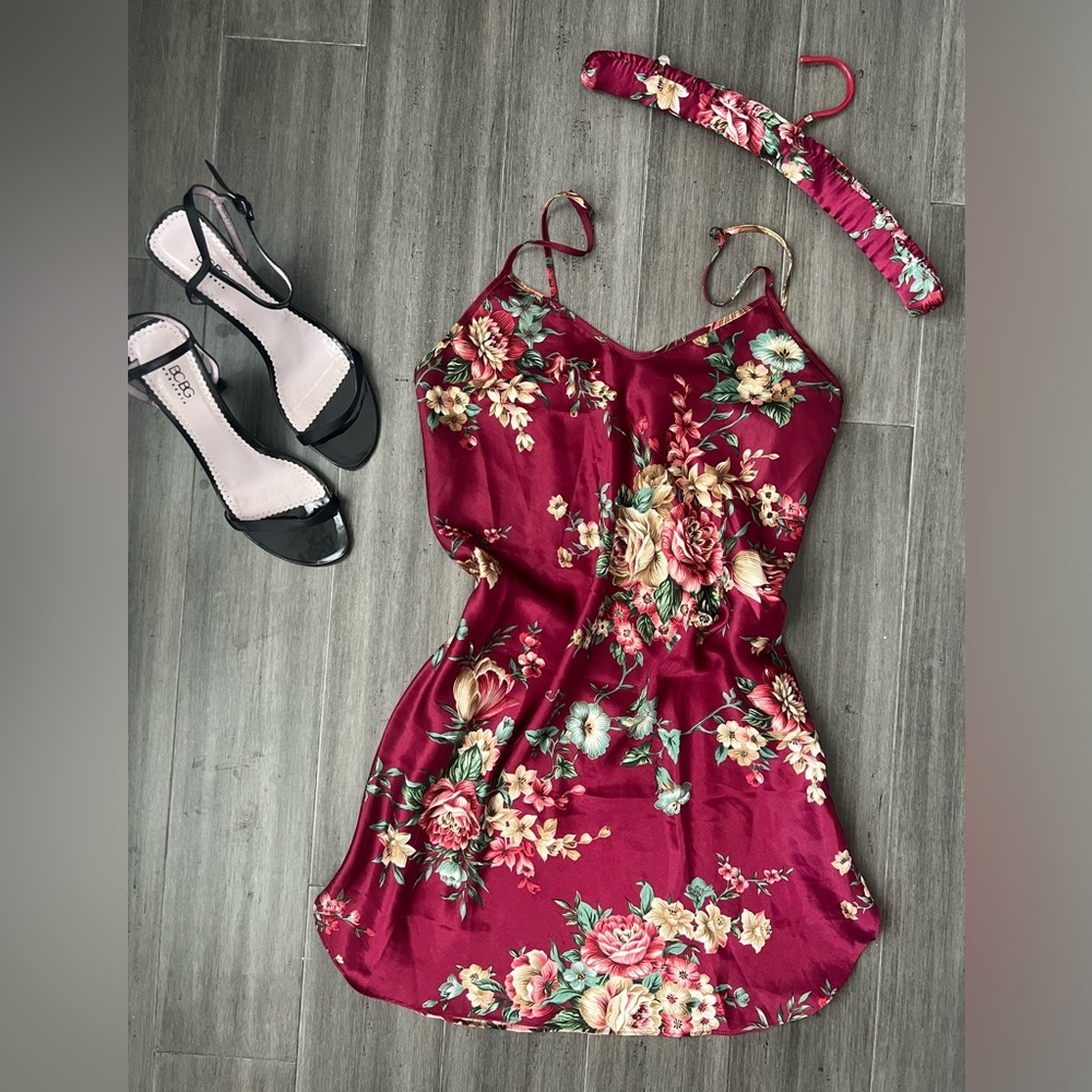 Intimate Affair Red Floral Slip - Med